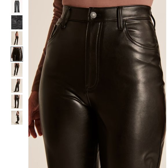 NWT A&F - Curve Love Split-Hem Vegan Leather 90s Straight Pant - Picture 2 of 9